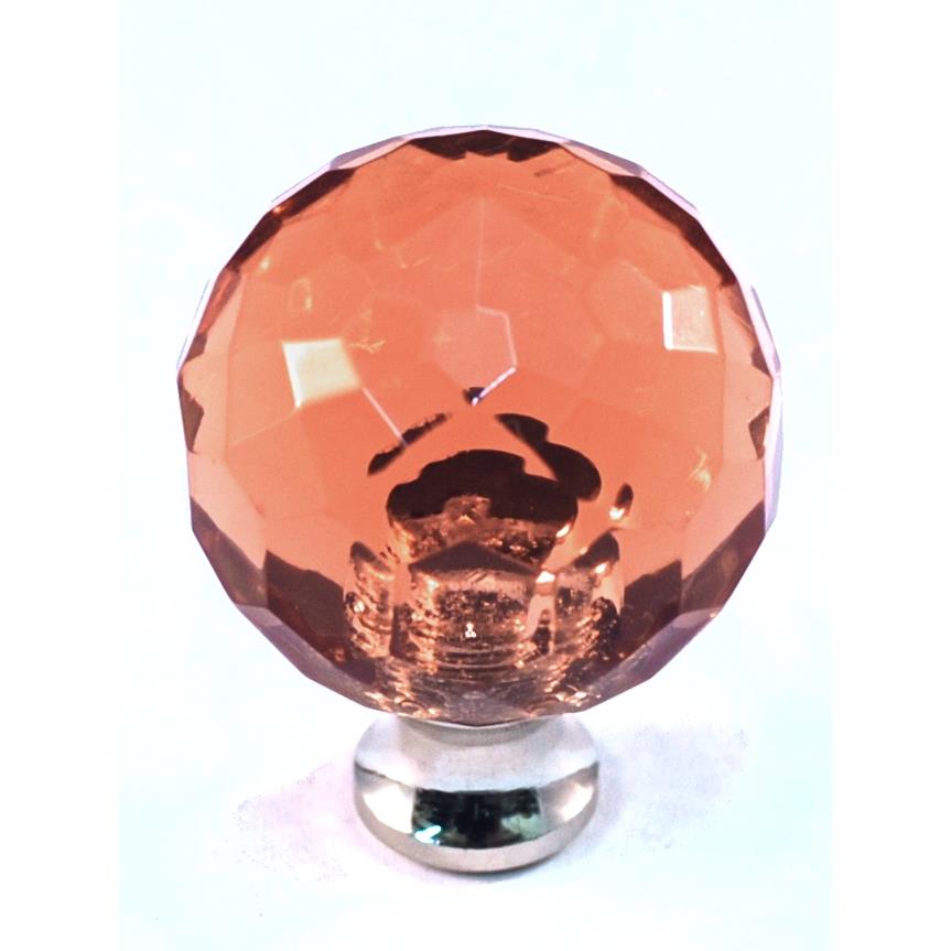 Cal Crystal M30 PINK Crystal Excel ROUND KNOB in Polished Brass